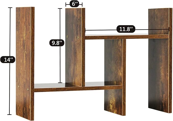 J.M.Deco Desktop Organizers and Storage for Office, Adjustable Desktop Organizer Shelf Double H Display, True Natural Stand Shelf, Desktop Shelf Organizer Natural Wood Tone
