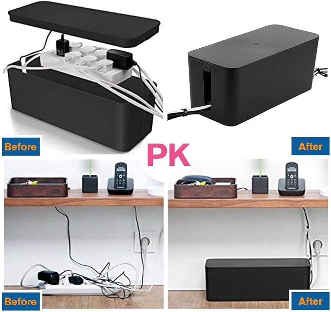 ShellKingdom Cable Management Box, 2 Set Cable Organizer for Cable and Cord Management, Storage and Holder to Cover and Hide & Power Strips & Cords (Black)