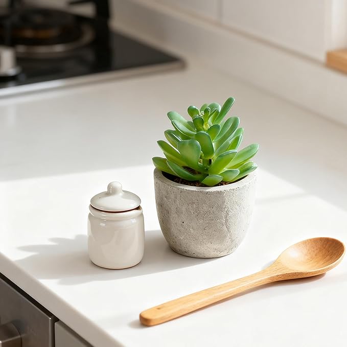 ABAJI Mini 4 Succulents Plants Artificial in Pots Fake Plants for Bedroom Aesthetic Living Room Shelf Bathroom Decor Office Desk Accessories