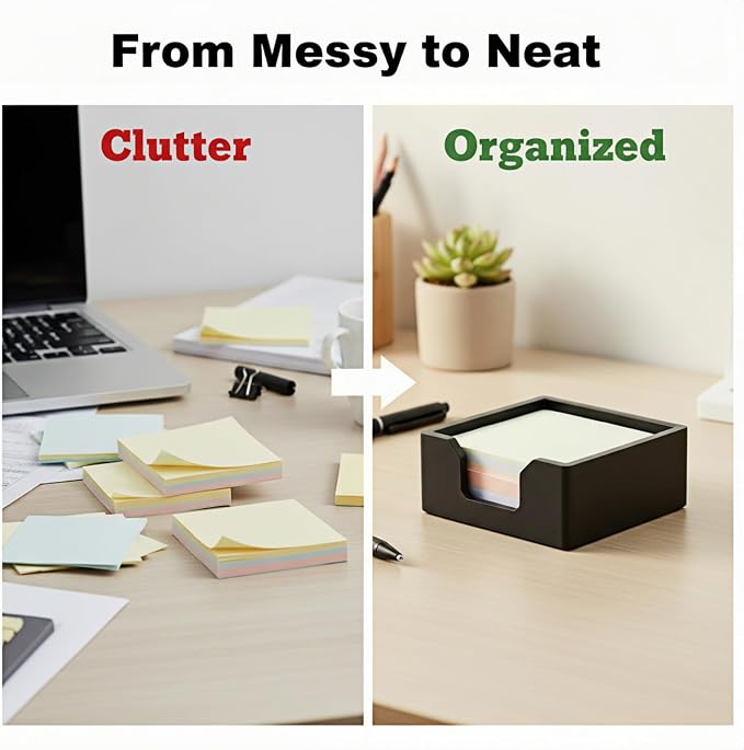 Concrete Sticky Note Holder for 3x3 Inch Post Note - Cement Self-Stick Note Memo Pad Holder, Post Notepad Dispenser Organizer, Modern Desk Accessory for Office & Home, Black