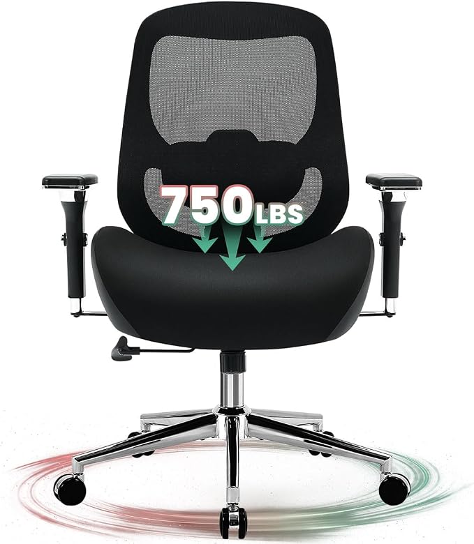 700lbs Big and Tall Office Chair for Heavy People Ergonomic Mesh Desk Chair with Wide Thick Seat Cushion,Adjustable Lumbar Support and 4D Armrests for Aitting All Day