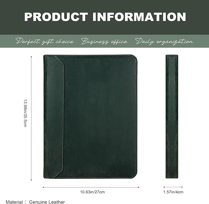AZXCG Genuine Leather Portfolio Binder for Men& Women,Portfolio Organizer with Zipper,Leather 3 Ring Binder for iPad Pro 12.9,Business Portfolio for Men,Gift for Father's Day