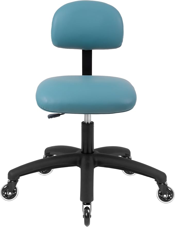 FSS Series Square seat (20"-28") seat Height Chair. Vinyl-for Office, Garage, Desk, Shop, Computer, Doctor, Medical, Easy to Clean! NO Footring (Aqua, Medium, Rubber Roller Casters)