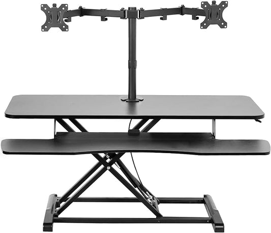 VIVO Height Adjustable 42 inch Standing Desk Converter with Dual 13 to 30 inch Monitor Stand, Sit Stand Monitor Mount and Desk Riser, Black, DESK-V042KB-M2