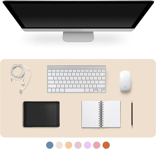 Leather Desk Pad Protector,Non-Slip Desk Pad,on-Slip PU Leather Large Mouse Pad,Easy Clean Desk Protecor Mat,Writing Pad for Office Work/Home/Decor(Eggshell, 35.4" x 17")