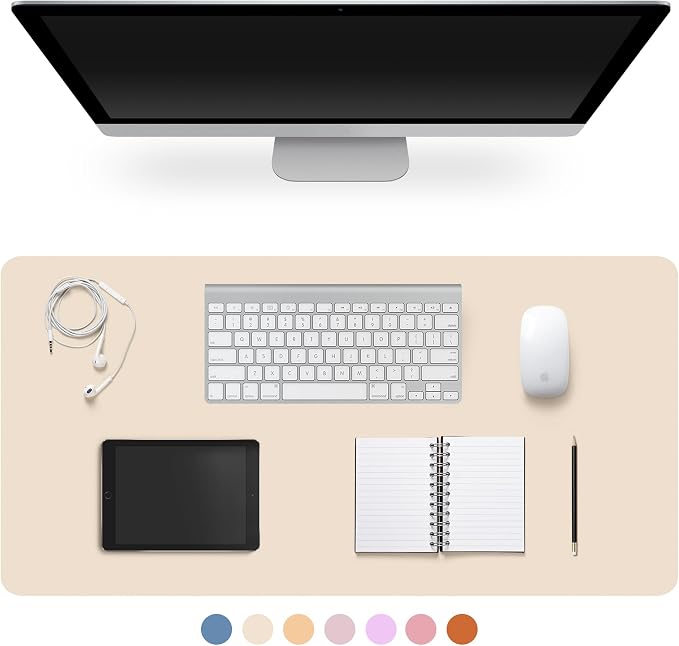 CADONO Leather Desk Pad Protector, Non-Slip, Easy Clean, Eggshell, 23.6" x 13.7"