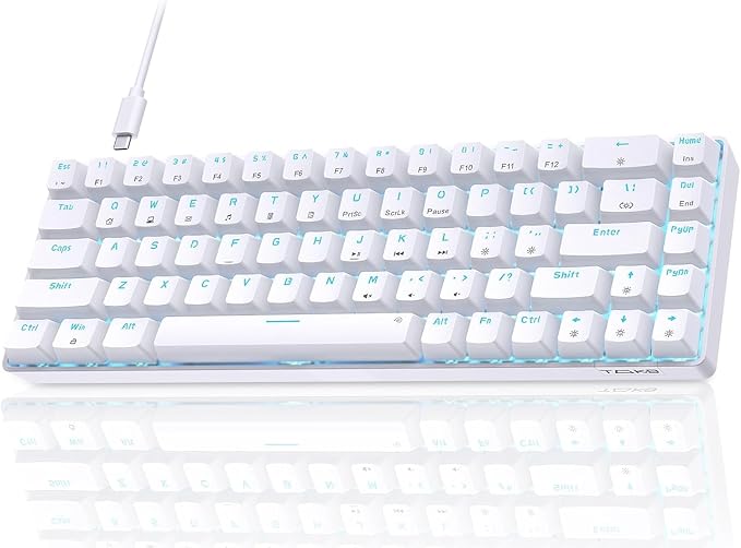TMKB T68SE Gaming Keyboard, 60% Mechanical Keyboard, LED Backlit Ultra-Compact 68 Keys Wired Mini Keyboard with Separate Arrow/Control Keys for Windows Laptop PC Gamer Typist with Brown Switch-White