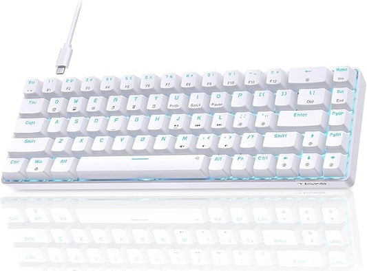 TMKB T68SE Gaming Keyboard, 60% Mechanical Keyboard, LED Backlit Ultra-Compact 68 Keys Wired Mini Keyboard with Separate Arrow/Control Keys for Windows Laptop PC Gamer Typist with Brown Switch-White