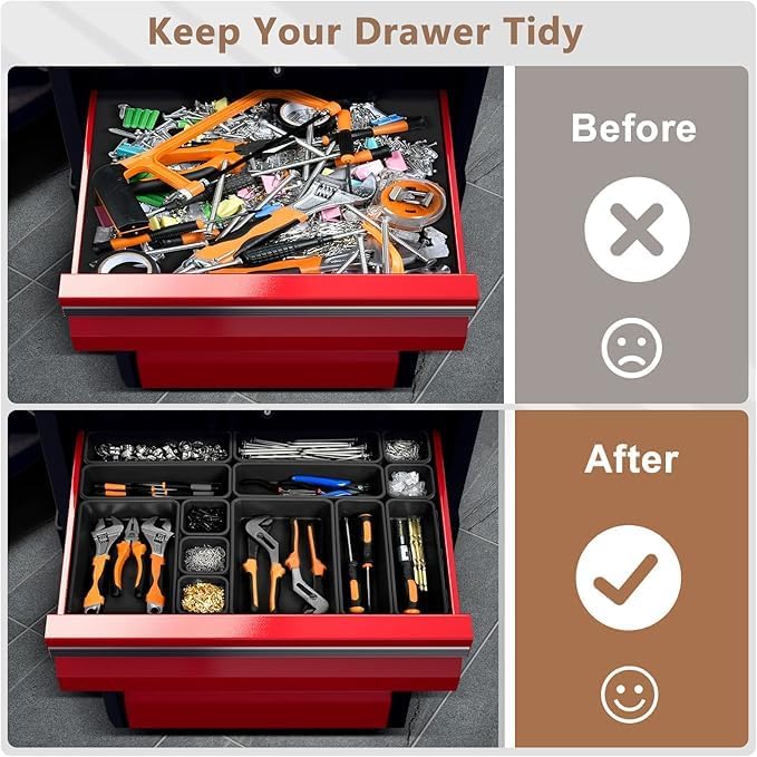 A-LUGEI【Large Size】【5 Pcs】 Tool Box Organizer Tray Divider【Single Size】 Desk Drawer Organizer Bin, Garage Organization and Storage Toolbox for Rolling Tool Chest Cart Cabinet WorkBench Part Widget