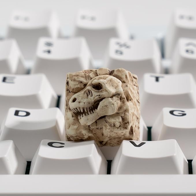 Artisan Dinosaur Skull Keycap, Hand-Painted Resin Fossil Keycap, MX Switch Compatible Mechanical Keyboard Keycap (Tyrant-Rex Fossil)