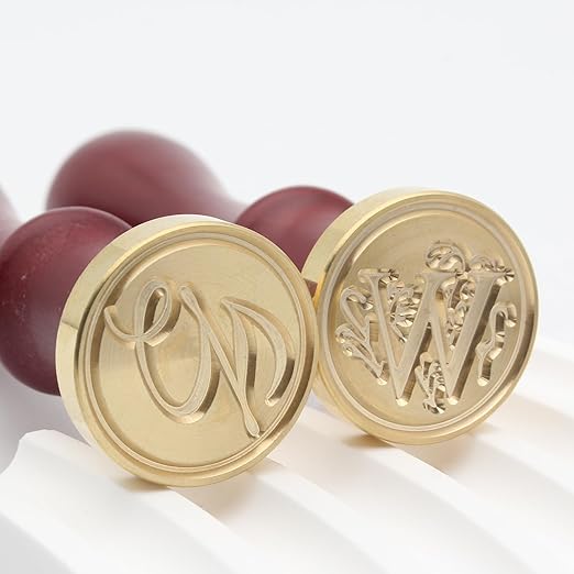 Letter Wax Seal Stamp Kit - Initial Alphabet W Stamp Head 2pcs, Vintage Monogram Stamps Wax Seal Kit with 200pcs Assorted Sealing Beads, Spoon, Metallic Gold Silver Pens