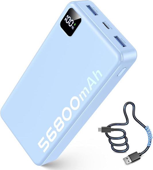 Portable Charger Power Bank, 56800mAh Battery Pack, 22.5W Fast Charging Portable Phone Charger for Camping Travel Essential Compatible with iPhone 17/16/15/14/13 Series, Samsung, Google,iPad-SkyBlue
