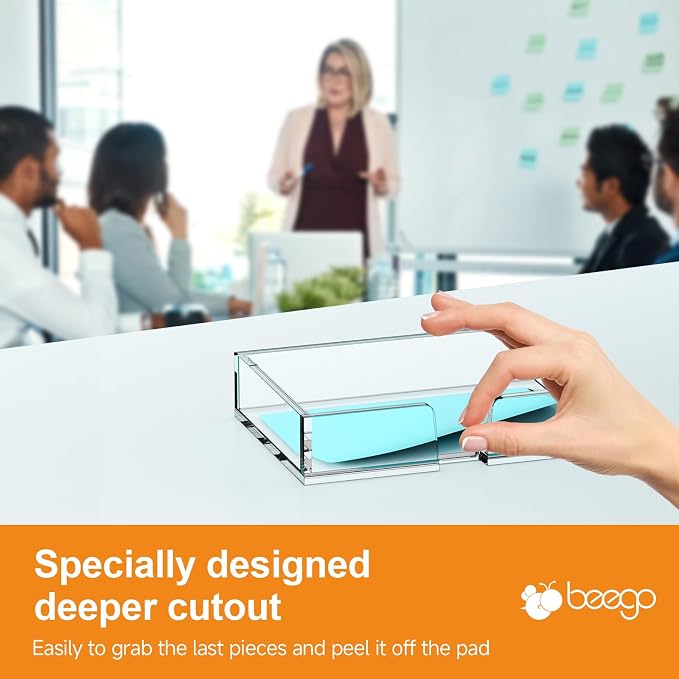 BEEGO Sticky Note Organizer - 4x6 in Crystal Clear Acrylic Notepad Holder & Dispenser for Dorm Room Office Desk Organization