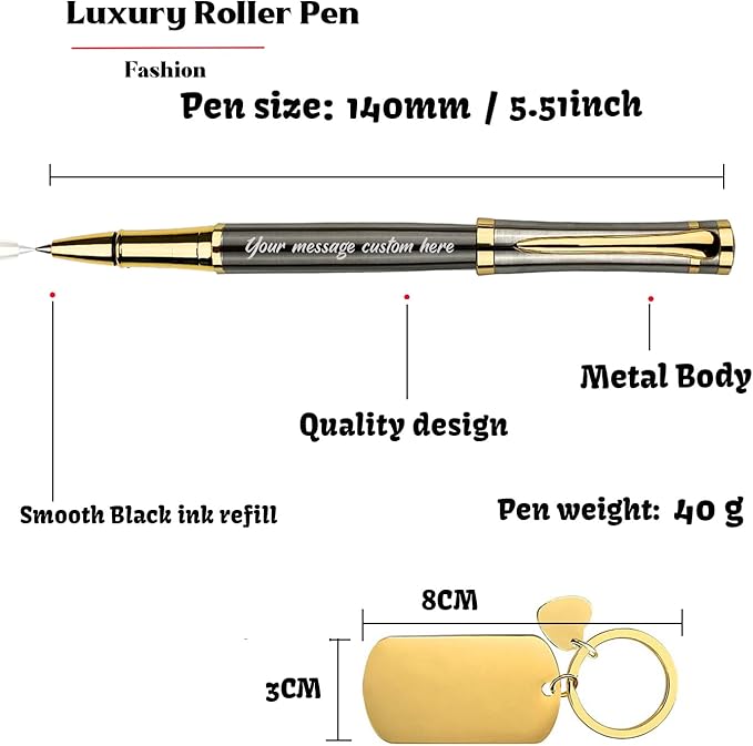 Yastar Personalized Gift Pen with Custom Keychain, Fancy Business Gift set with 2 extra Black Ink Refills Quality Pens Metal Body - Custom with Names Message - Giftfor Family Colleague Elder Friends