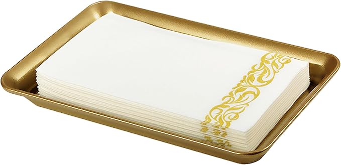SheeChung Metal Vanity Tray, Bathroom Counter Storage Tray, Gold 1 Pack | Sturdy Decorative Tray Holder, Farmhouse Vintage Decor Accessories for Perfume, Cosmetics, Jewelry, Makeup, Guest Hand Towel