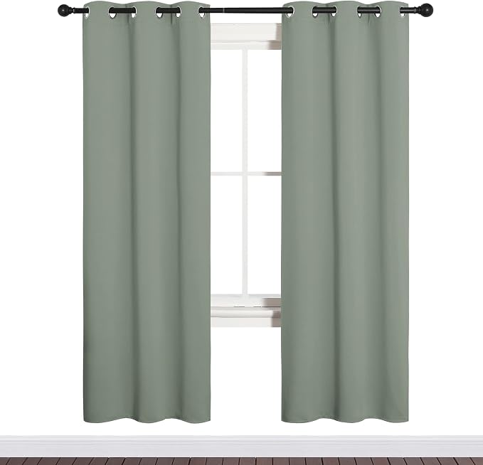 NICETOWN Bedroom Curtain Panels Blackout Draperies, Thermal Insulated Solid Grommet Blackout Curtains/Drapes (Sage Green, 1 Pair, 34 by 72-inch)