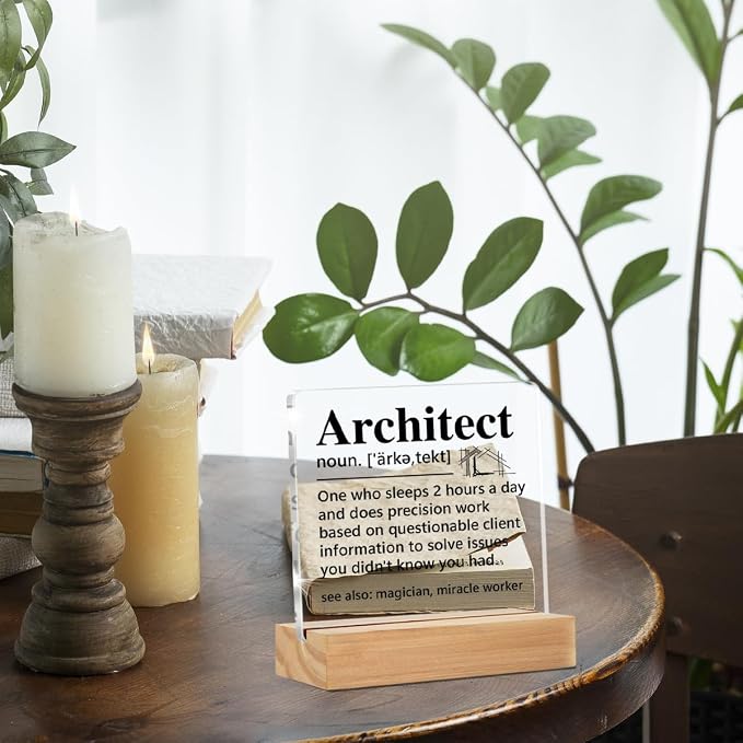 Architecture Gifts for Architect Men Women Desk Supplies Decor Sign | Funny Architectural Engineering Gifts, Architect Definition, Office Home Desk Decorative Sign, Clear, Acrylic, 4 x 4 Inches