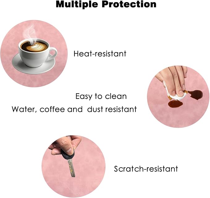 Soft Anti-Curl Faux PU Desk Mat 23.6"x13.8", Waterproof Heat Safe Non-Slip Vintage Desk Pad, Stitched Edge Wipeable Tear Resistant Desktop Protector for Work from Home Office (Pink)