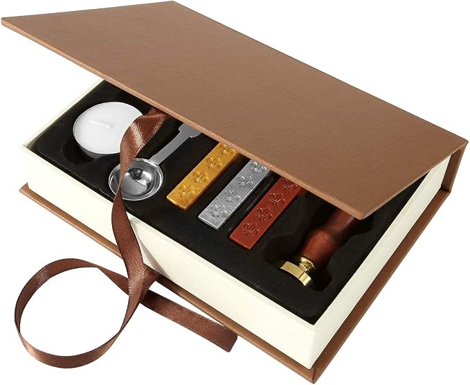 Yoption Wax Seal Stamp Kit, Compass Sealing Stamp with Gold Red Silver Sealing Wax Sticks Gift Box Set for Invitations, Cards, Letters, Gift Idea