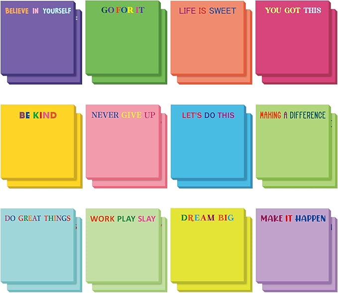 Yinder 24 Pcs Inspirational Sticky Notes Thank You Gift Motivational Sticky Note Pad Employee Appreciation Gift Bulk for Staff Coworker Teacher Nurse Office Groups 3 x 3'' (Motivational,Bright Color)