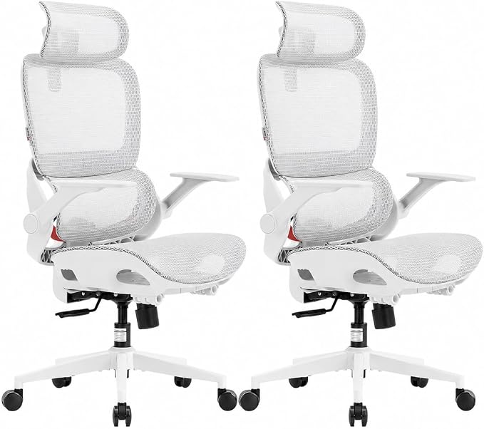 SIHOO B100 Office Chair, Comfy Ergonomic Office Chair, High Back Computer Chair with Adaptive Lumbar Support & wide Headrest, Flip-up Armrests, Swivel Desk Chair for Long Hours, WITHOUT Footrest, Grey