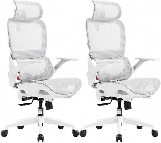 SIHOO B100 Office Chair, Comfy Ergonomic Office Chair, High Back Computer Chair with Adaptive Lumbar Support & wide Headrest, Flip-up Armrests, Swivel Desk Chair for Long Hours, WITHOUT Footrest, Grey