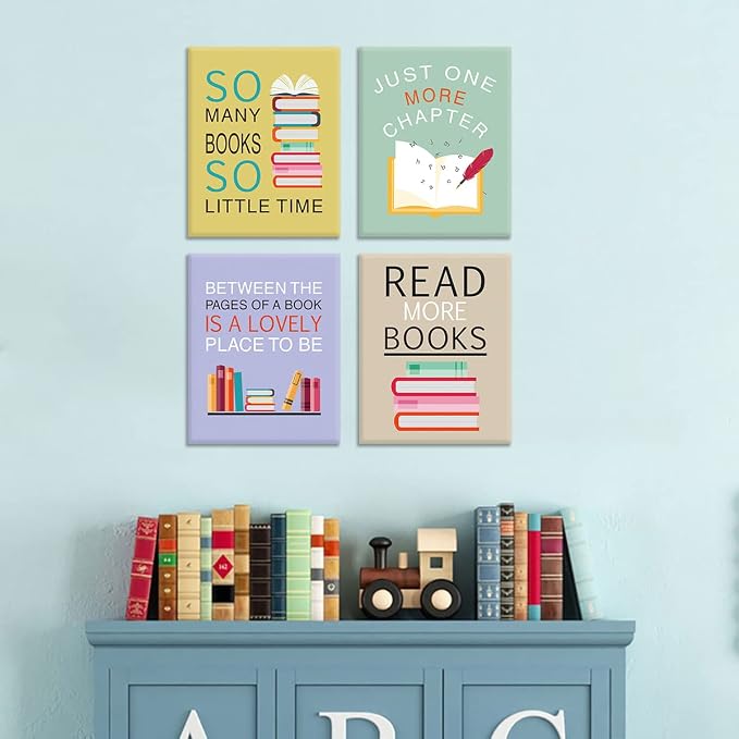 CHDITB Funny Reading Quote Art Prints - 8'x10' Set of 6 Motivational Positive Read More Book Frame Poster Readers Book Lovers Bookworm Student Gift, Wall Art for Library, School College Dorm Decor