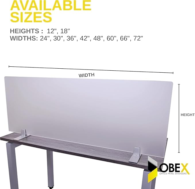 OBEX Acrylic Free Standing Screen, Divider for Desk Privacy Home & Office Partitions for Table Top Workstation, Portable Cubicle Panel for Work, 12"H x 42"W, Frosted