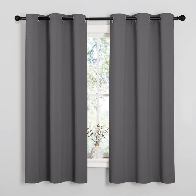 NICETOWN Bedroom Curtains Blackout Drapery Panels, Three Pass Microfiber Thermal Insulated Solid Ring Top Blackout Window Curtains/Drapes (Two Panels, 42 x 48 inches, Gray)