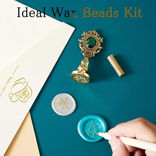 Wax Seal Cat Paw Beads Kit with Stamp, 23 Colors Sealing Wax Pellets with Christmas Tree Crystal Ball Style Brass Stamp for Christmas Invitation Letter Envelope Gift Cards 322Pcs Beads