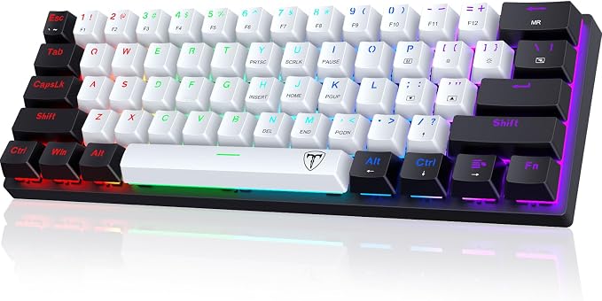 Portable 60% Mechanical Gaming Keyboard,Wired ErgonomicKeyboard with Red Switches,18 LED Backlit Keyboard,61 Keys Ultra-Compact Mini OfficeKeyboard for PC/Mac/Xbox,Easy to Carry On Trip-Black/White