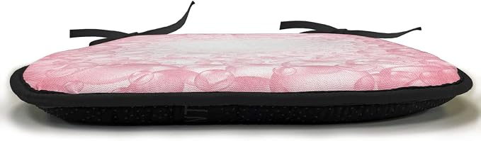 Lunarable Cartoon-Chair Cushion Pads Set of 6, Different Size Bubbles Pattern Delicate Foam Circular Washing Theme Art, Anti-Slip Seat Padding for Kitchen, Patio, 16"x16", Pink and White