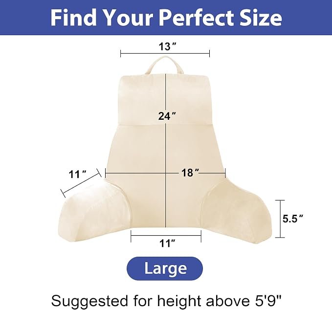 IPYNBAP Back Pillow for Bed Sitting up, Reading Pillow for Sitting in Bed Adult, Back Support Pillow, Memory Foam Sit up Lounge Backrest Pillow with Arms for TV, Couch, Chair, Dorm, 24 Inch, Beige