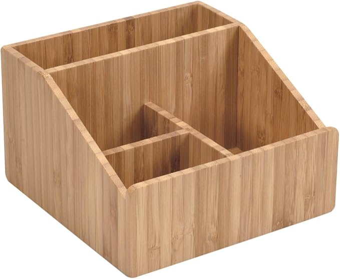MobileVision Multi-Use Bamboo Office Product Organizer Compact for Desktop, Holds Notepads, Pens, Pencils, Business Cards, Paper Clips, Stationery Supplies & more