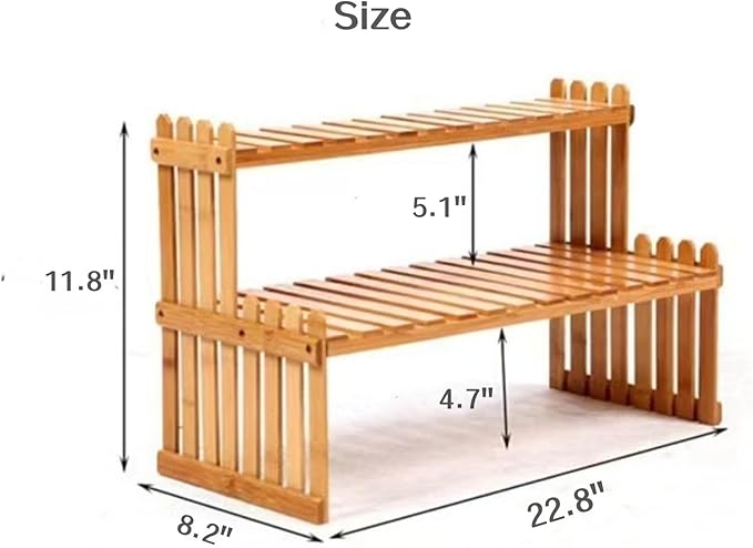 22.8" 2 Tiers Bamboo Plant Stand Shelf,Desk Flower Pot Holder,Adjustable Desktop Shelf Display Organizer Ladder Rack for Office Decorate Desk Shelving Storage Rack,Kitchen Rack (22.8" Length)