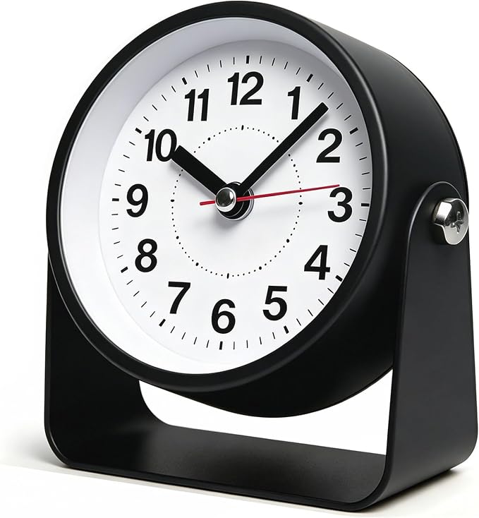 3.5" Analog Alarm Clock Snooze 360° Adjustable Angle | Small Retro Desk Clock Battery Operated, Silent Metal Table Clock with Snooze Night Light, Bedroom Bedside Clock for Adults