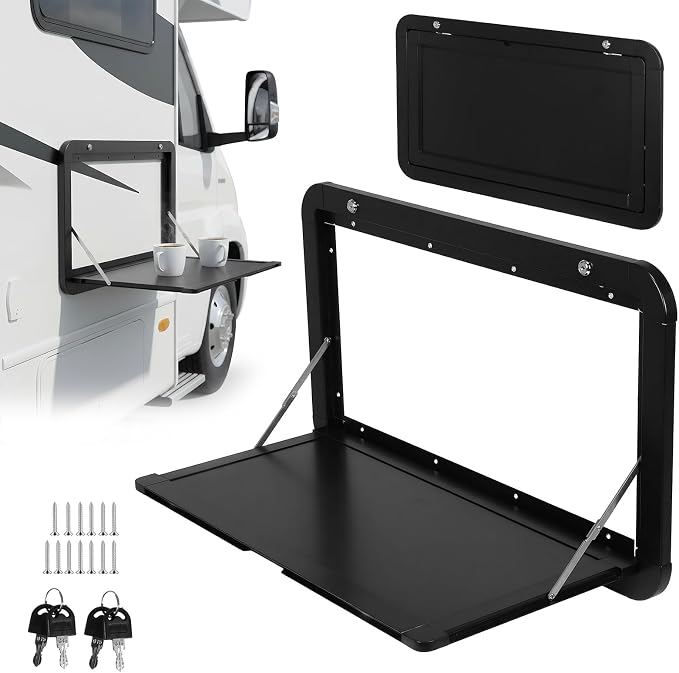 32x18inch Foldable RV Tables with Locking Latches Wall Mounted Desk Kit Large Capacity Lockable External Table for Caravans/Vans/Truck Campers/Travel Trailers