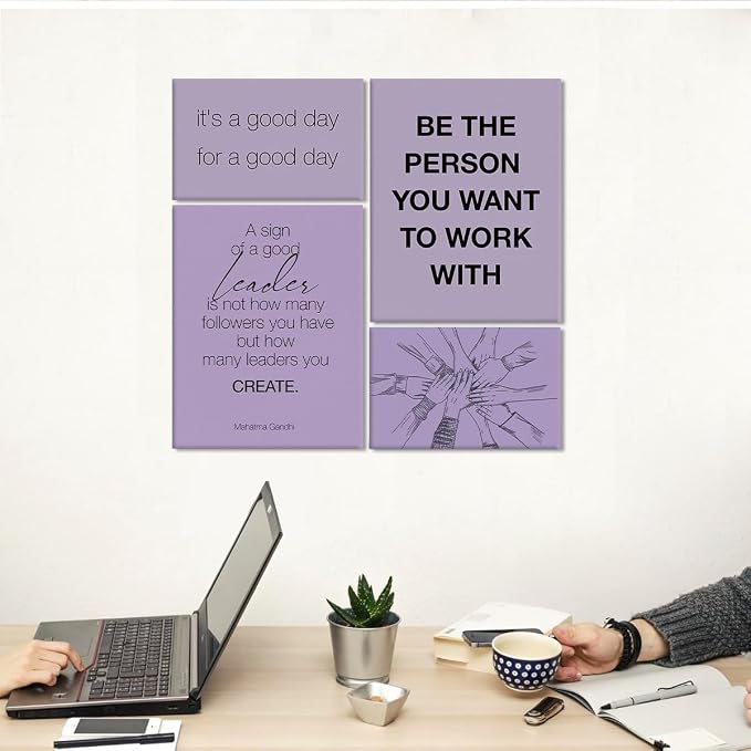 YEOION Purple Motivational Teamwork Office Wall Decor,Inspirational Team Work Wall Art Canvas Frame Artwork for Office Workplace Breakroom Wall Decor Set of 6