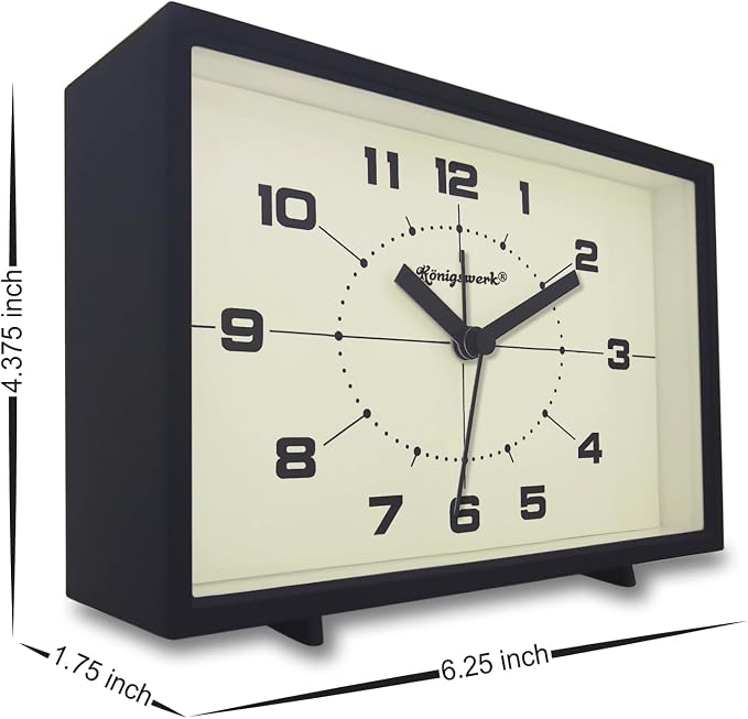 Analog Alarm Clock, 6 inch Silent Non Ticking Small Clock with Night Light, Battery Operated Simply Design for Bedroom, Bedside, Living Room, Room Decor, Desk, Table (Black)