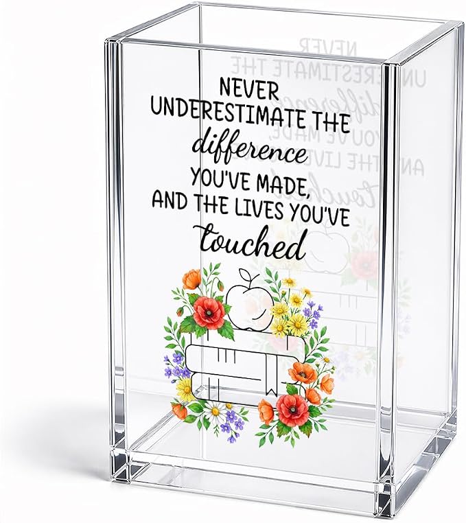Never Underestimate The Difference Pencil Holder Cup for Teachers | Appreciation Gifts for Assistant Principal, Office Desk Organizer, Pen Holder for School Classroom, Teacher's Day Gifts