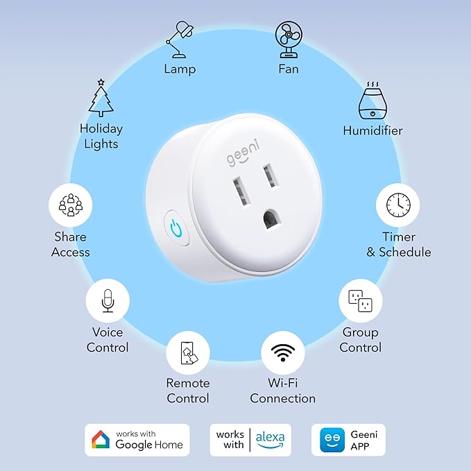 Geeni Dot Smart Plug with 2.4GHz WiFi Connectivity – 1-Pack Compact, Fire-Resistant Smart Outlet Plugs with Schedule & Timer – No Hub Needed, Supports Alexa & Google