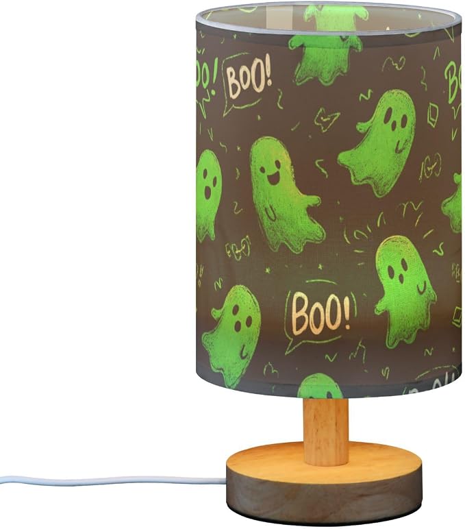 Dussdil Halloween Green Ghost Table Lamp Bedroom Bedside Night Reading Desk Lamps Cylinder Nightstand Sleeping Light Lamp for Kids Living Room Office Decor