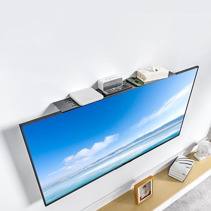 HEEPDD TV Top Shelf, Adjustable Computer Screen Floating Stand for Soundbar Gaming Routers No Drill Steel Monitor Storage Organizer Space Saving Cable Management Rack