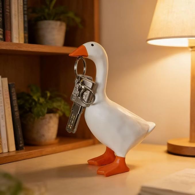 Desk Goose 7 Inches Mini Office Desktop Goose Magnetic Key Holder | 7 inch resin goose decor for office or home.Magnetic beak can hold a couple of keys.Gift for friends and family.