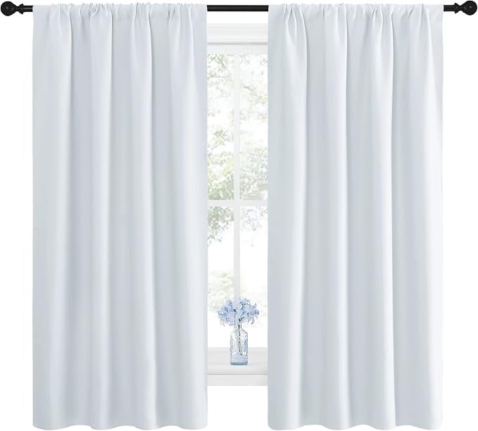 NICETOWN Bedroom Curtain Panels - Window Treatment Thermal Insulated Rod Pocket Room Darkening Curtains/Drapes for Bedroom (2 Panels, 42 by 63, Platinum - Greyish White)