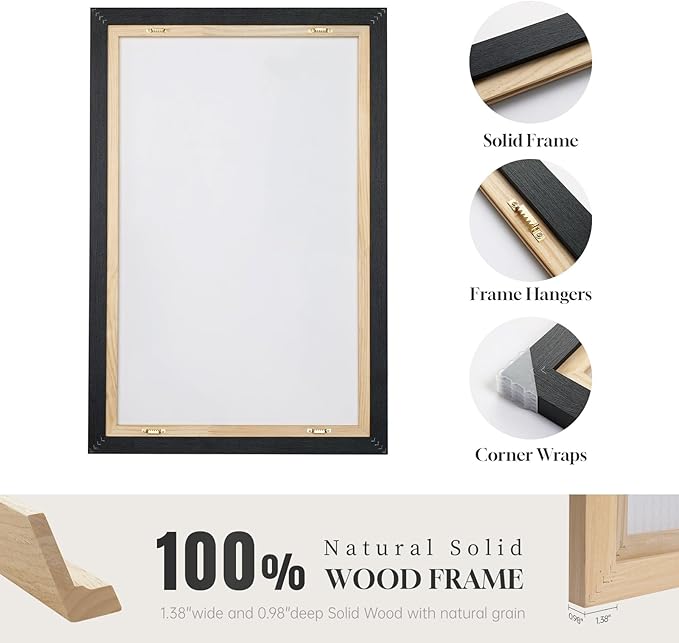 Large Framed Modern Abstract Wall Art Set of 2, Canvas Prints Paintings Artwork for Walls, Black White Grey Gold Pictures Wall Decor for Living Room, Dining Room, Bedroom, and Office