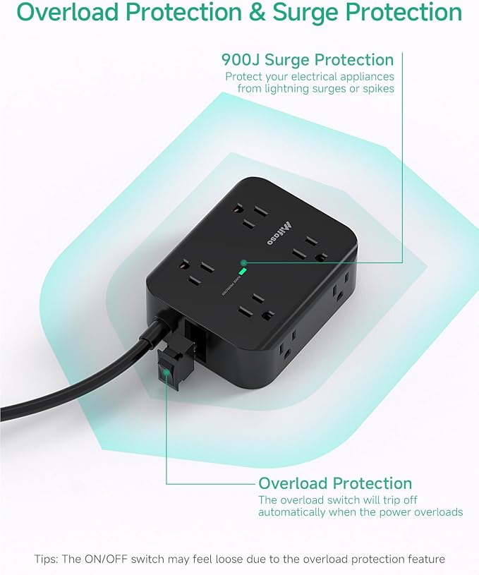 Power Strip Surge Protector 15FT - Flat Plug, Wall Mount, 8 Wide Outlets with 4 USB Ports (2 USB C), Extension Cord with Multiple Outlets, Office Desk Accessories