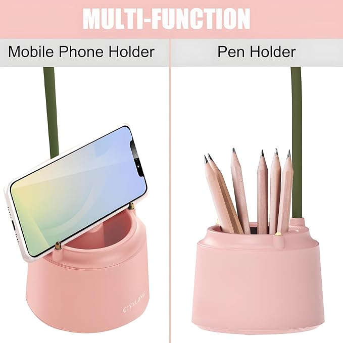 DLHONORV Cute LED Desk Lamp Kawaii Desk Accessories, Flower Bird Table lamp USB Rechargeable, 3 Color Modes, Stepless Dimming, Touch-Sensitive Switch Kawaii Room Decor Lamp, Reading Lamp (Pink)