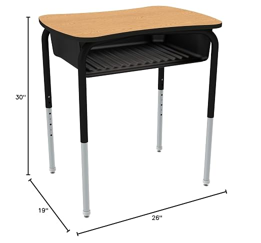 Bow Tie Adjustable Height Open Front Desk with Laminate Top -Oak Top, Black Book Box, Black Frame (2-Pack)