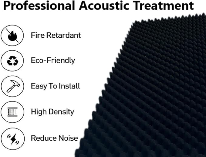 4 Pack Egg Crate Foam Sound Proof Foam Panels for Walls,48''X24''X2'' inch Acoustic Panels, high-Density Fireproof soundproof Wall Panels, Professional Acoustic Treatment (BlacK)